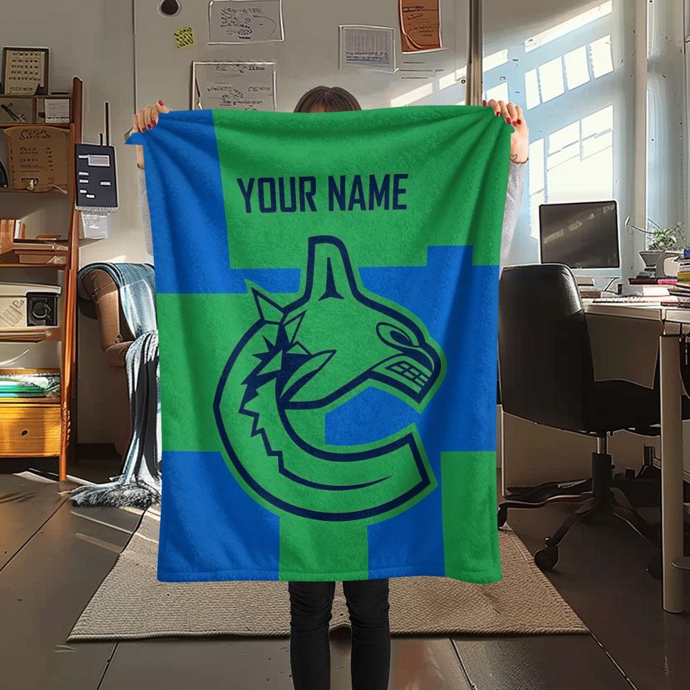 Custom Name,Vancouver Canucks Printed Flannel Blanket, Soft Throw for Bedroom Sofa, Washable, Christmas Present, Great Gift.