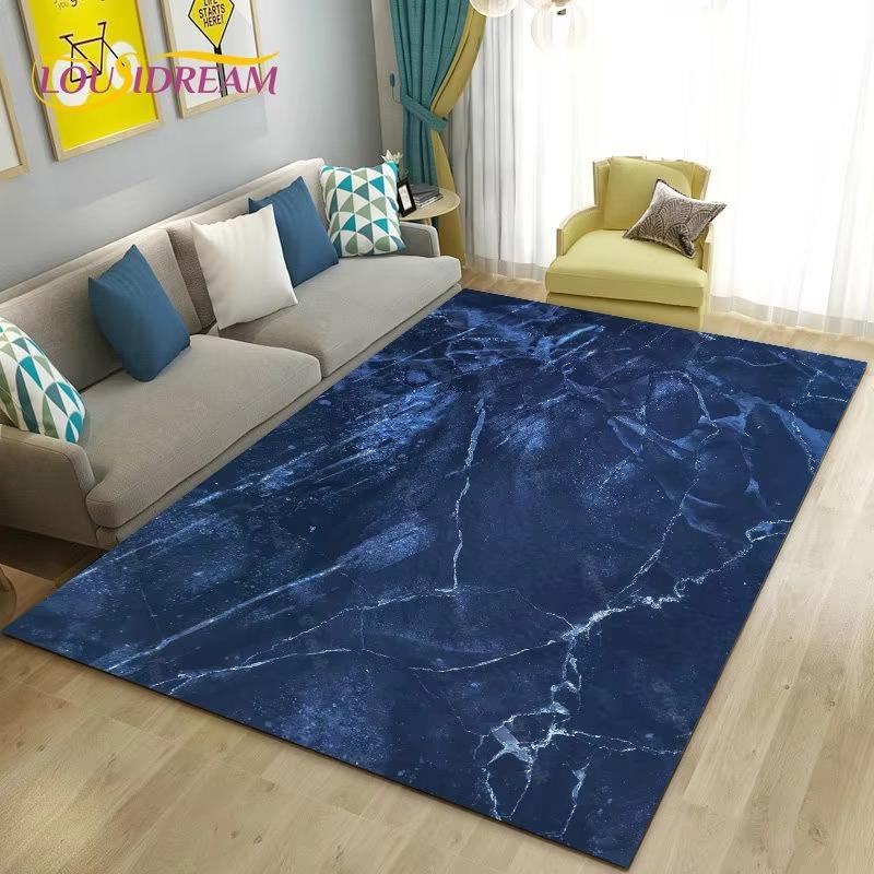 Colour Blue Gold White Marble Area Rug Large Carpet Rug for Living Room Bedroom Sofa Doormat Decoration Kids Non-slip Floor Mat