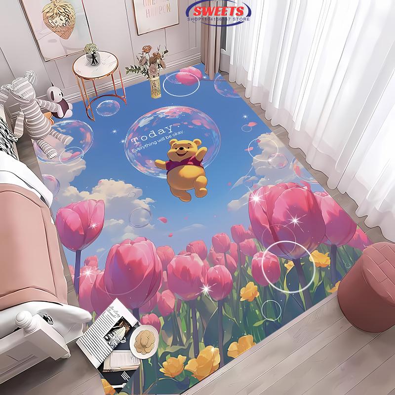 Schattig en Grappig Winnie de Poeh Cartoon Tapijt Slaapkamer Woonkamer Bank Kantoor Vloerkleden, Vier Seizoenen Mat, Duurzaam Antislip Tapijt Cadeaus
