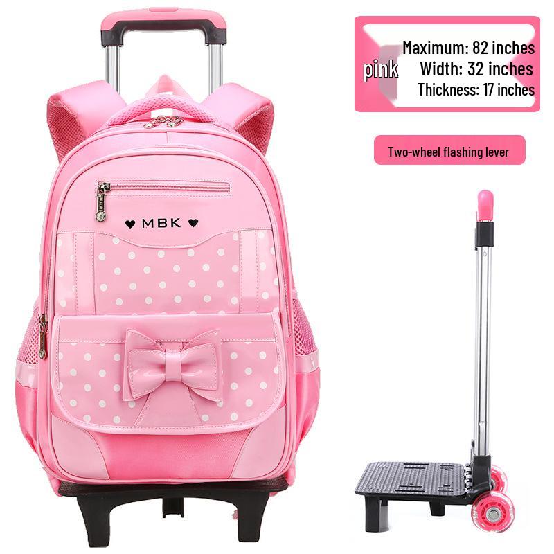 Plecak na kółkach w stylu koreańskim dla dziewcząt, w wieku 6-12 lat, klasy 1-3, 5-6 z szelkami redukującymi obciążenie.