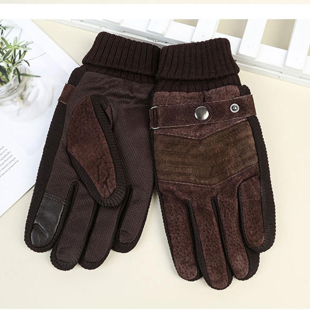 Gloves Men's Winter Cycling Motorcycle Windproof Cold Insulation Durable Warm Leather Touch Screen Anti-Slip Thick Pile