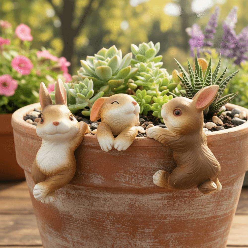 3PCS Creative Resin Rabbit Pot Hangers Cartoon Decorative Hanging Pot Bunny Cute Bunny Plant Holder Outdoor