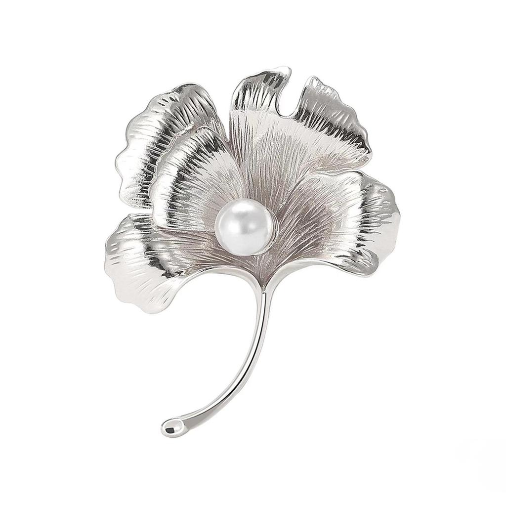 Elegant Women's Ginkgo Leaf Pearl Brooch – Vintage Apricot Design Pin