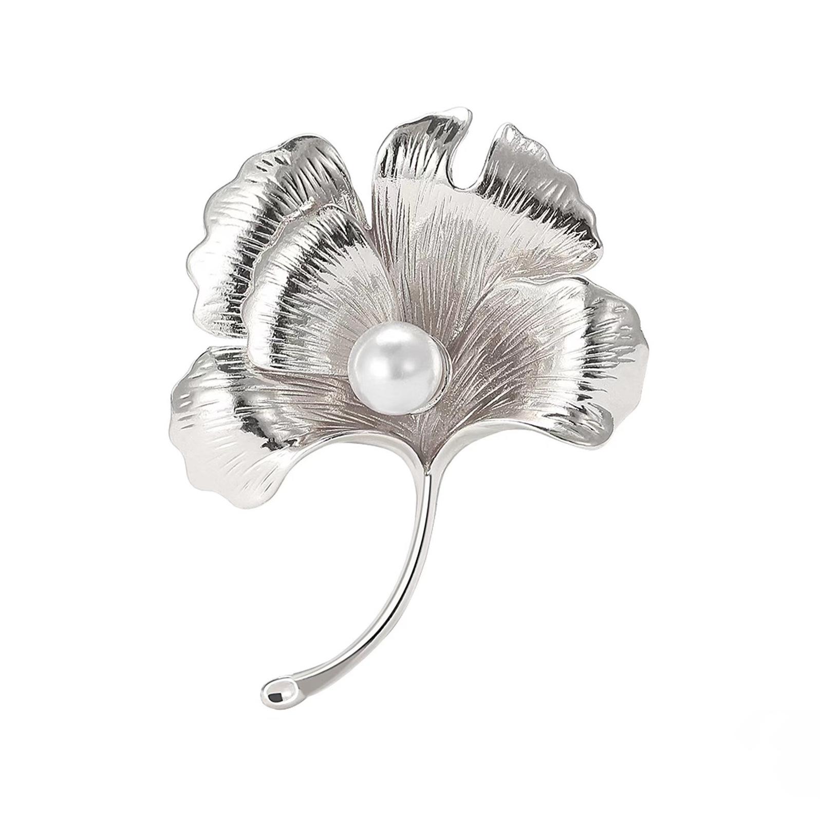 

Элегантная женская брошь в виде листа гинкго с жемчугом – Винтажная булавка абрикосового цвета