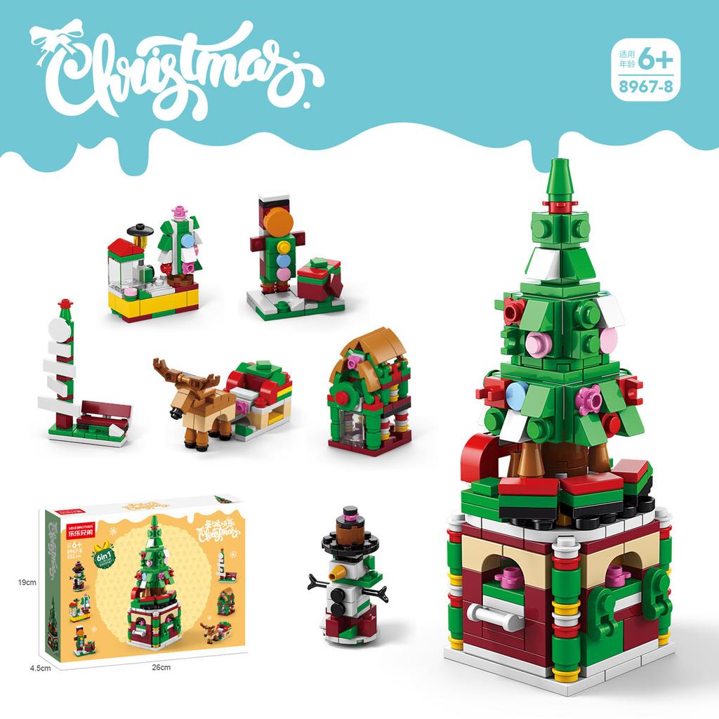 6IN1 Christmas Elk Deer Santa Claus Building Blocks City Snow House Xmas Tree Bricks Set Toys for Children Kids Gift