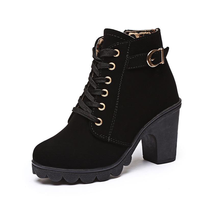 Martin Boots Damen 2025 Herbst und Winter neue hochhackige dickabsatzige kurze Stiefel Damen europäisch und amerikanisch Schnür-Casual Damenstiefel