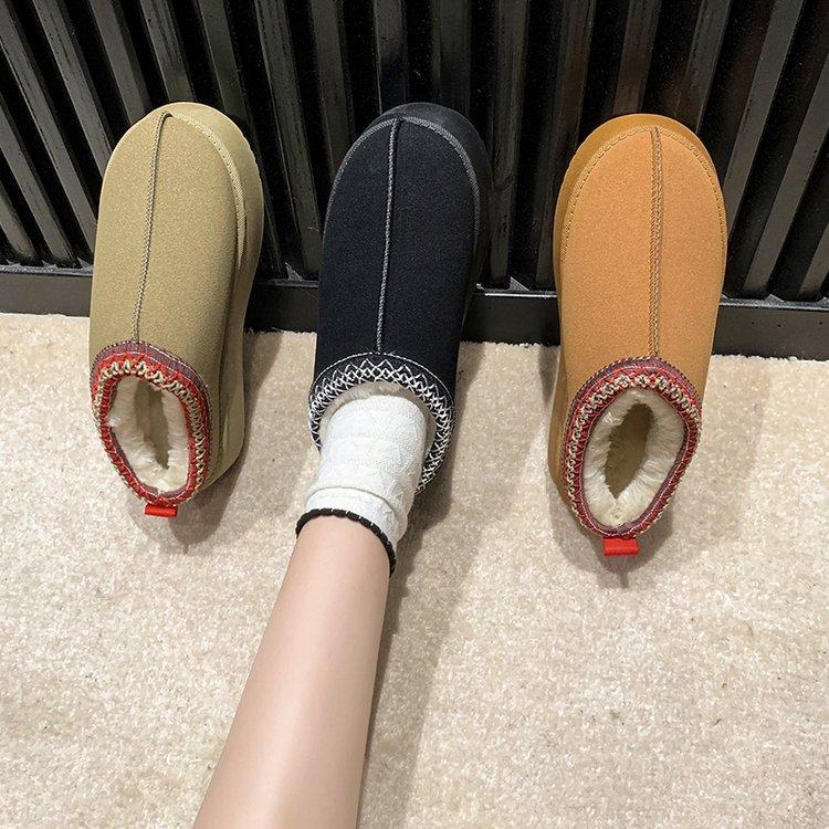 2025 Winter New Fleece Warm Platform Sole Without Heel Wrap Wool Half Slippers Women's Cotton Shoes
