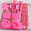 16pcs Bow Wash Face Headband Hair Bands Hair Ties Claw Clips Wrist Band Set - High Stretch Scrunchies, Matte Frosted Large Flower Claw Clips