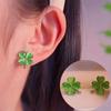 Lucky Cat's Eye Stone Four Leaf Clover Earrings for Women Green Delicate Stud Earring Elegant Jewelry Banquet Gift for Mom