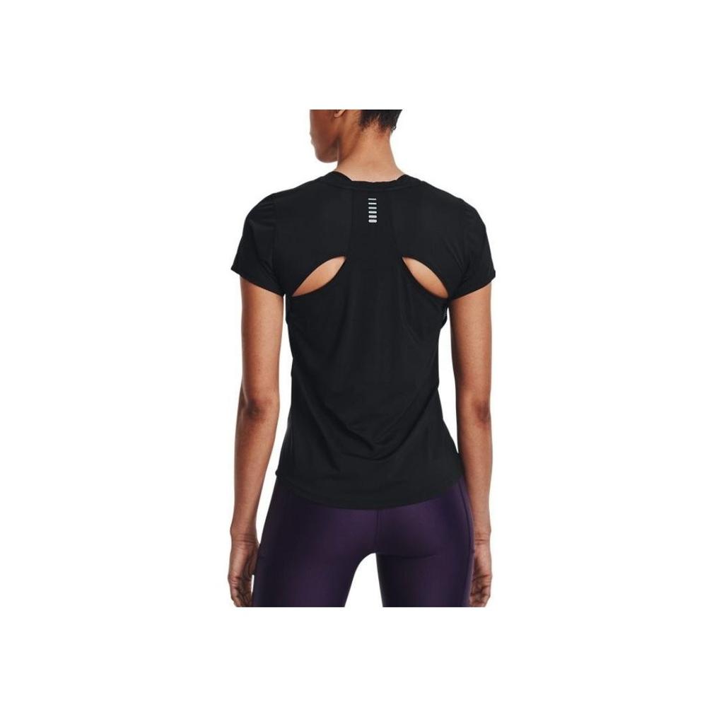 Under Armour Back Hollow Out Elastic Round Neck Training Running Breathable Short Sleeve T-Shirt Women Tops Black 1369764-001