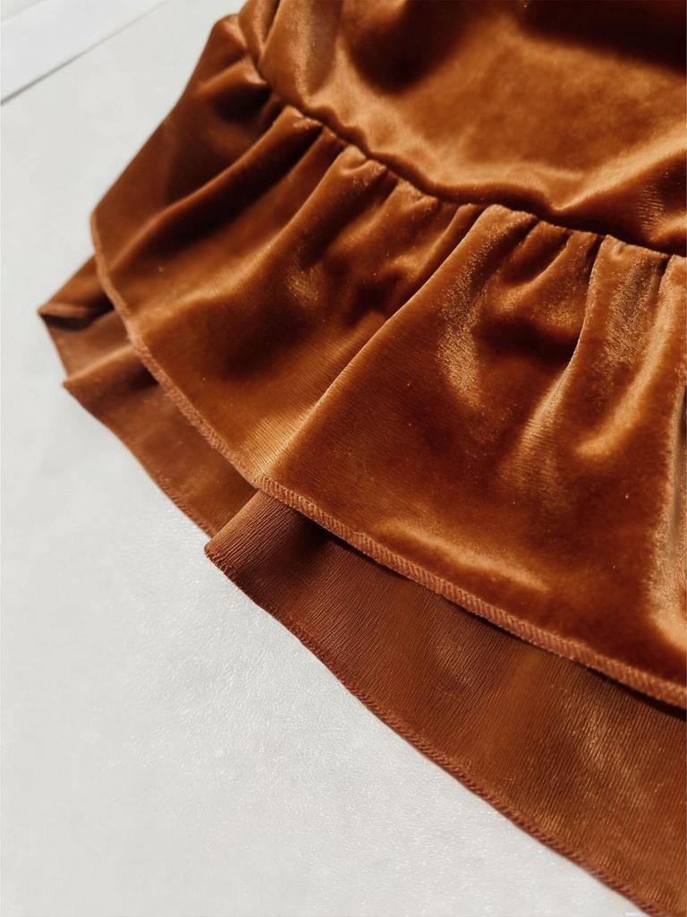 Jupe Rétro Volants Velours Doré Grande Taille Automne/Hiver 2025 - Style Européen & Américain pour Femmes