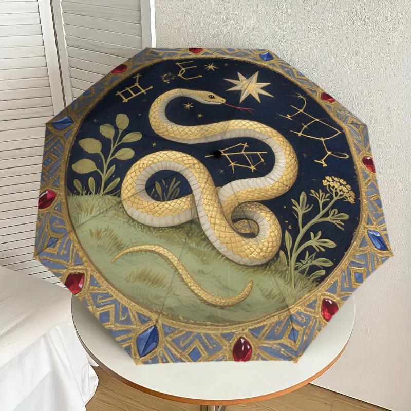 

1pc Golden Serpent with Stars and Constellations Umbrella with Plastic Handle,Suitable for All Seasons Home Travel Outdoor UmbrellaDD1356