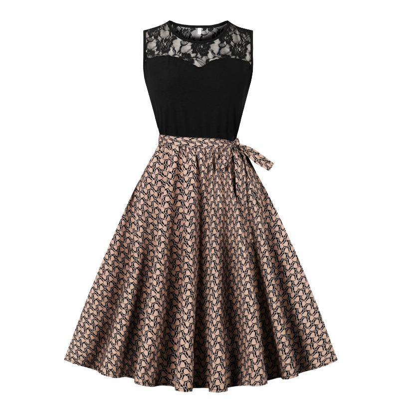 QICED Fashion Summer Spring Sleeveless O-Neck Casual Dresses