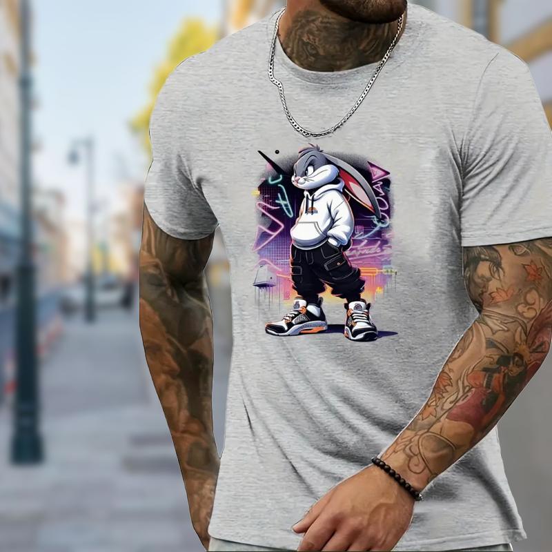 

Новая летняя мужская модная футболка с принтом кролика Personality Cool, мужская футболка, топ L серый