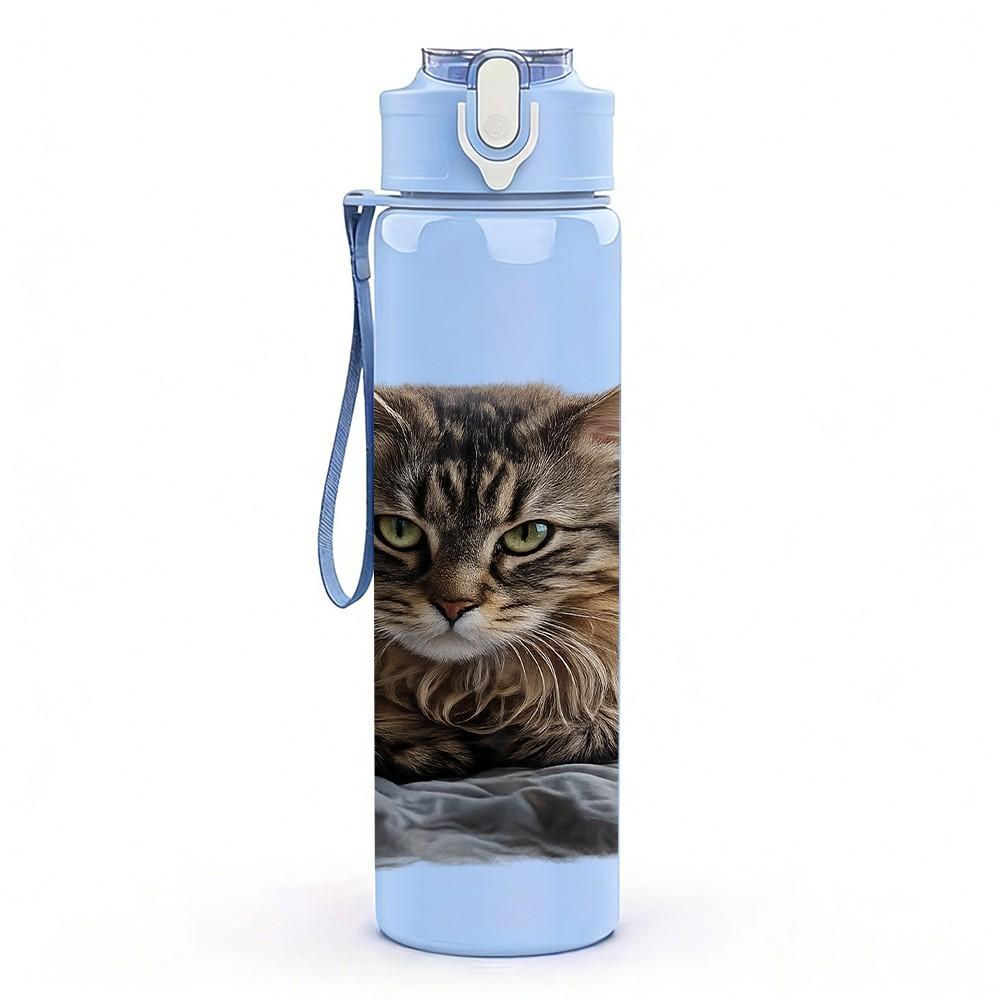 1PC Tabby Cat Sleep Cozy Scene Print 750ml Color Plastic Sports Water Bottle Leakproof Flip Straw Lid Suitable for Sports Office Home Use