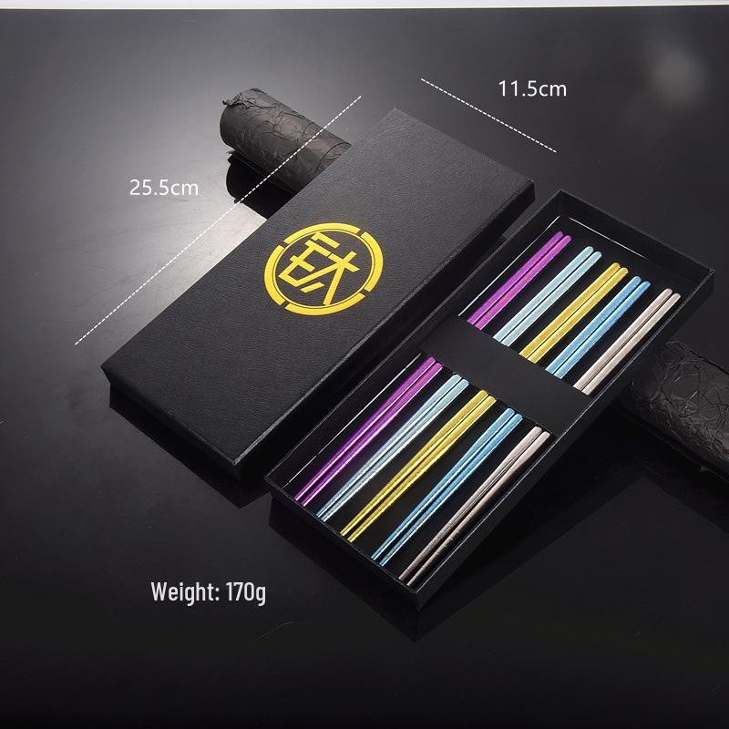 Color-Changing Titanium Crystal Chopsticks: Portable, Hollow, High-Temp Safe, Gift-Boxed for Outdoor & Home Use