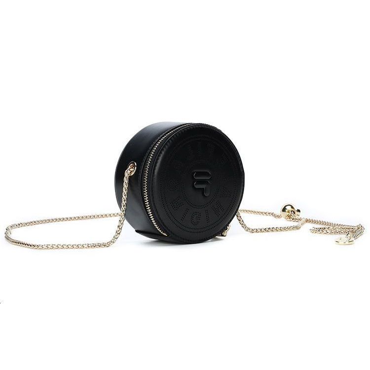 FILA Textured Commuter Chain Polyurethane Mini Round Shoulder Crossbody Bag Women bags Black F13W229167F-BK