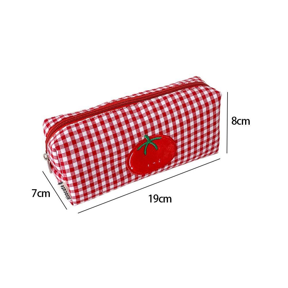 Tomato Gingham Makeup Bag Canvas Cosmetic Bag Cartoon Pencil Case  Students