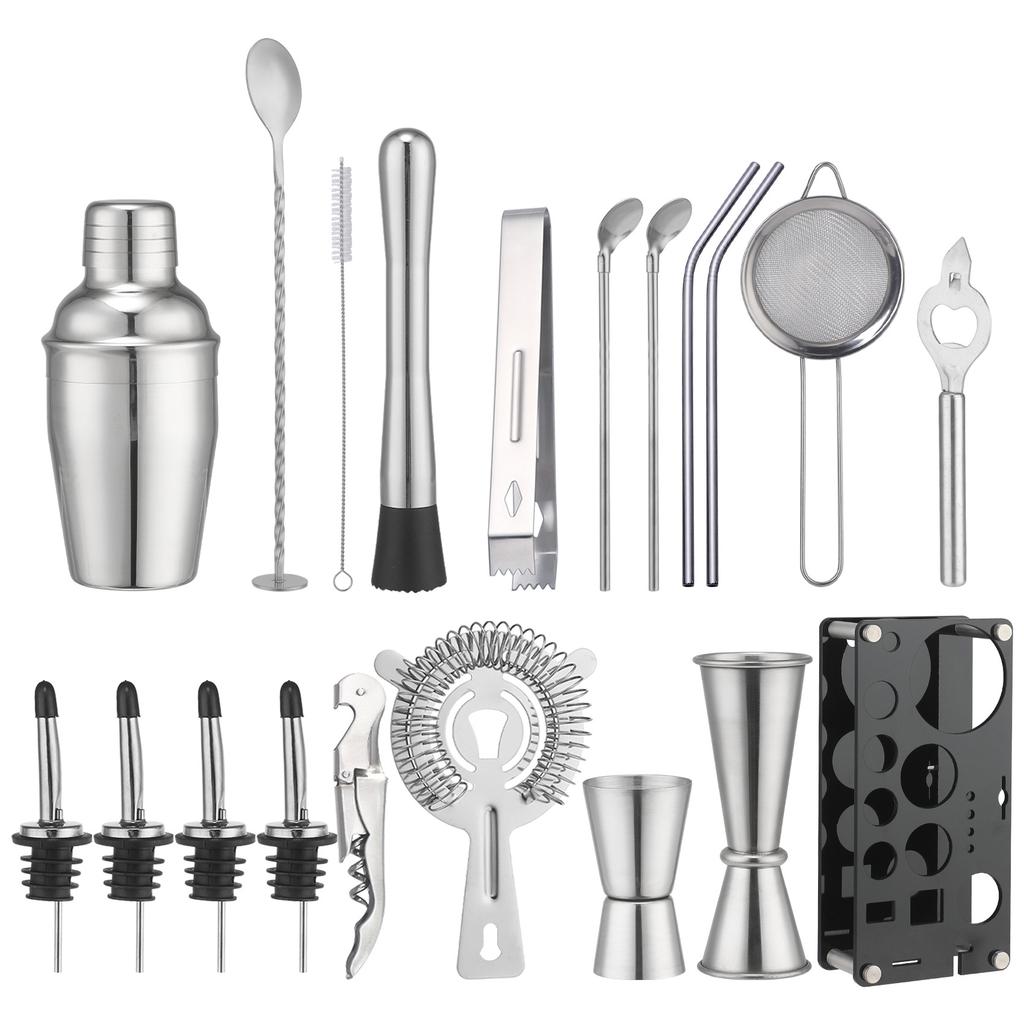Edelstahl Mixer Cocktail Mixer Werkzeug 20 Stück Acryl Set Strohhalm Löffel Schneebecher