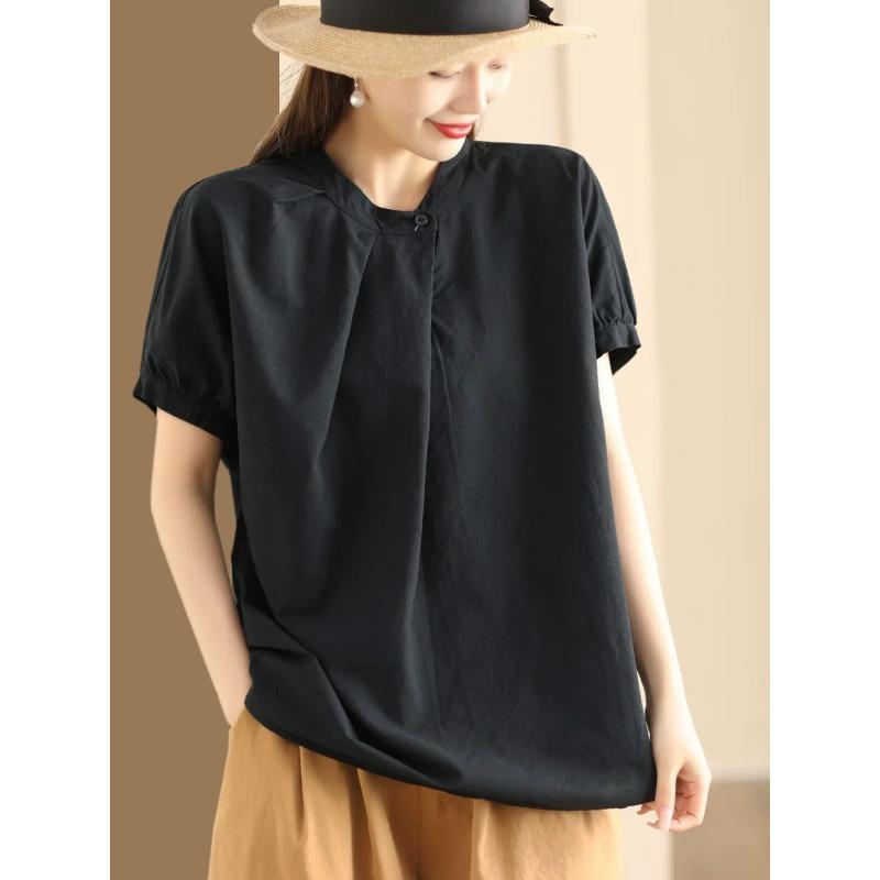 DIMANAF 2026 Summer New Plus Size Women Blouse Shirt Elegant Lady Tops T-Shirt Solid Cotton Fashion Casual Clothing