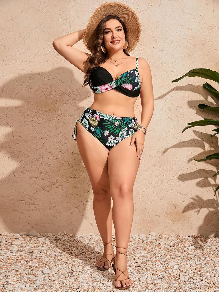2024 Retro vlna Bikini pro plnoštíhlé - Dvoudílné plavky s potiskem, přiléhavé, pro ženy