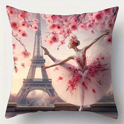 Home Decor Dancing Ballerinas With Roses And Butterflies Pattern Cushion Cover Suitable For Sofa Bedroom Car Pillow Cover