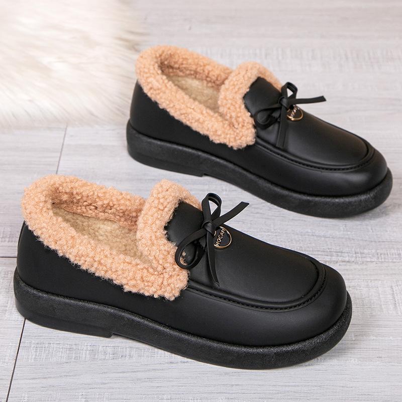 Women's Casual Winter Platform Moccasin Snow Boots With Faux Fur Lined Anti-Slip PU Leather Walking Shoes Slippers for Women Warm Outdoor Ankle Boots