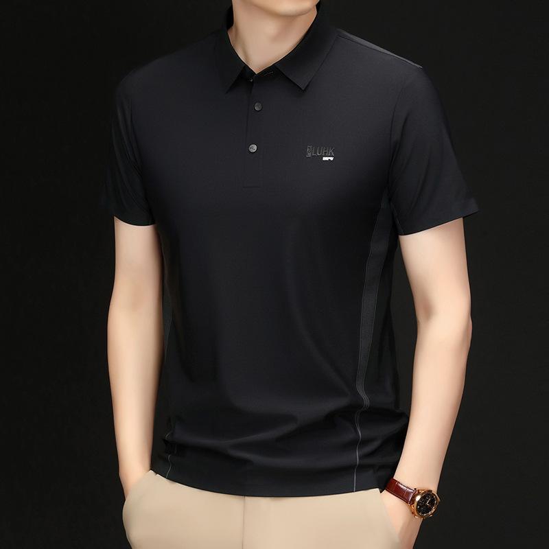 Short-Sleeved T-Shirt Men'S Ice Silk Seamless Dad Casual Half-Sleeved Polo Shirt