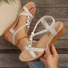 Fashion Large String Bead Wedges Sandals Women Cross Band Decor Thick Sole Platform Sandals Plus Size Light Comfort Bohemian Sandals