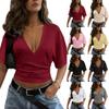 Short Sleeve Blouses for Women V Neck Ruched Design Womens Short Sleeve Shirts Casual Loose Fit Women's Short Sleeve Tops