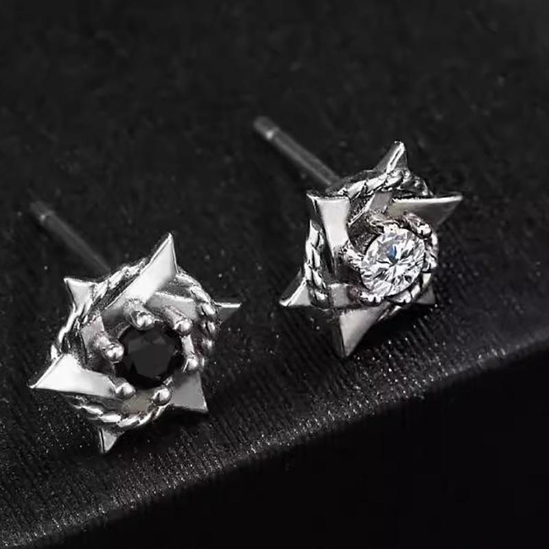 Retro Creative Hexagonal Star Earrings Neutral Fashion Personalized Silver Color Inlaid Zircon Daily Party Jewelry Gift