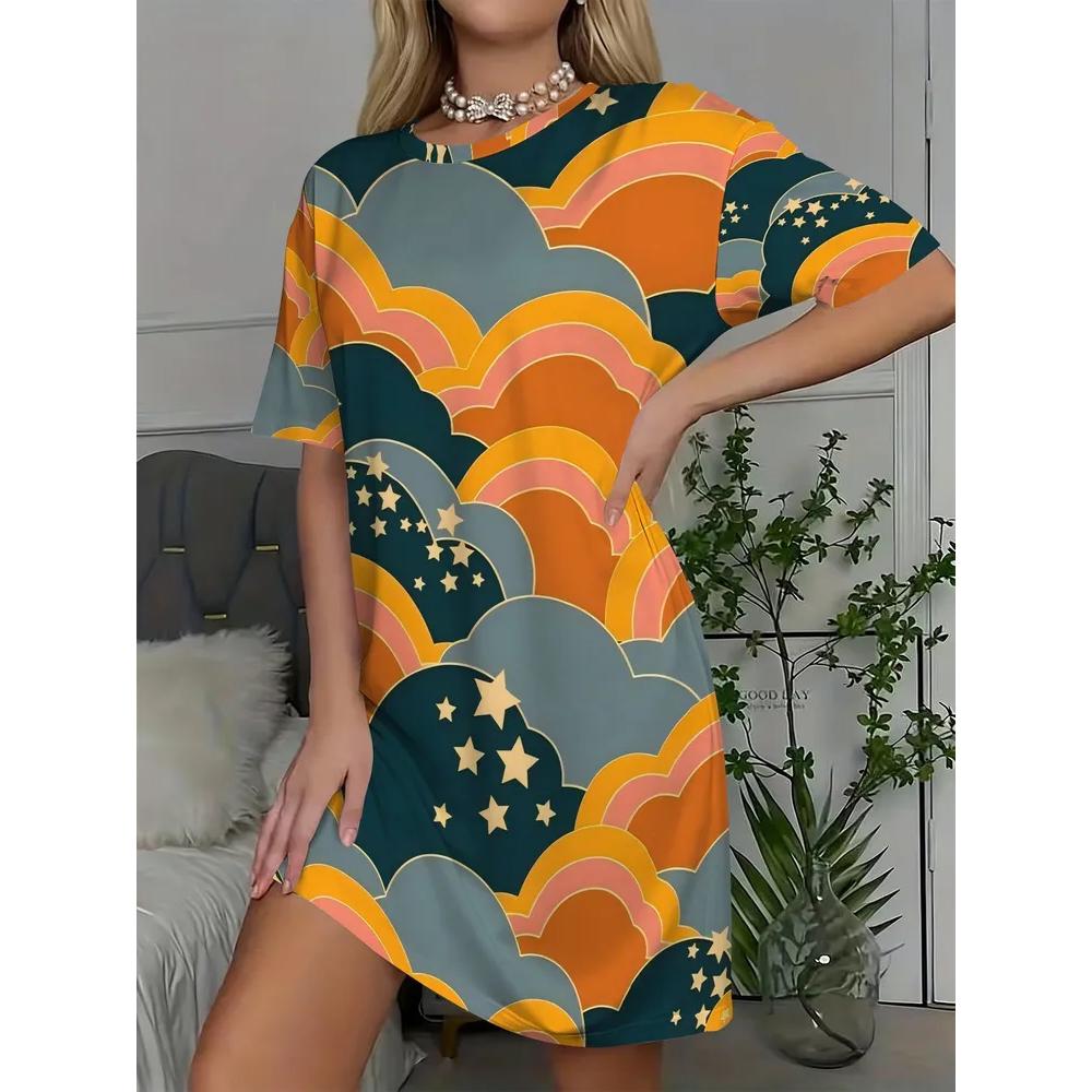 Casual Versatile T-shirt Dress Comfortable Loose Crew Neck Casual Dresses