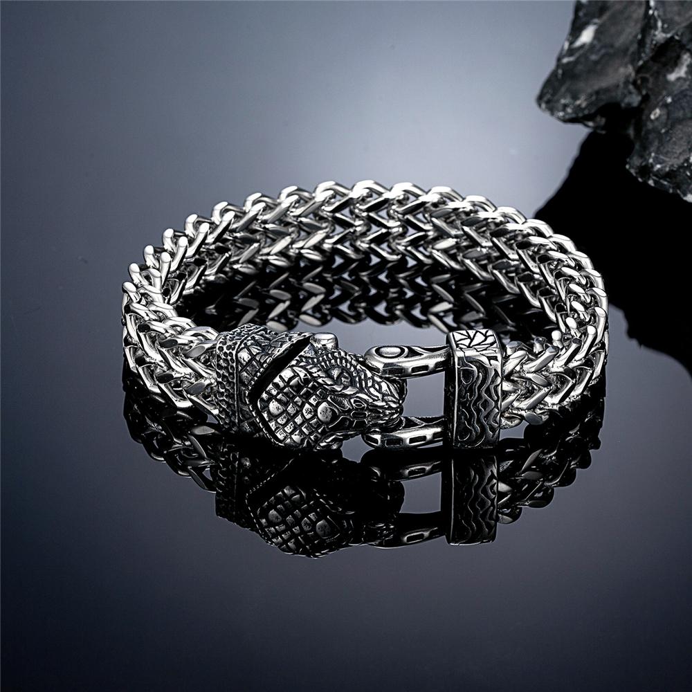 Retro Vikings Bear Norse Wolf Bracelets Men Punk Stainless Steel Mesh Chain Biker Wristband Icelandic Jewelry