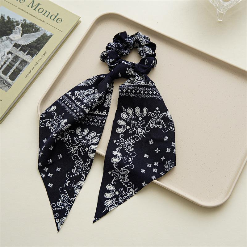 Fashion Print Chiffon Long Ribbon Scrunchies Women Girls Ponytail Scarf Elastic Hair Bands Ties Hair Accessories