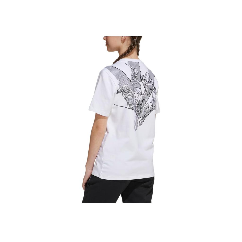 Adidas Marvel T-Shirt Logo Round Neck Pullover Short Sleeve Kids tops White JF3636