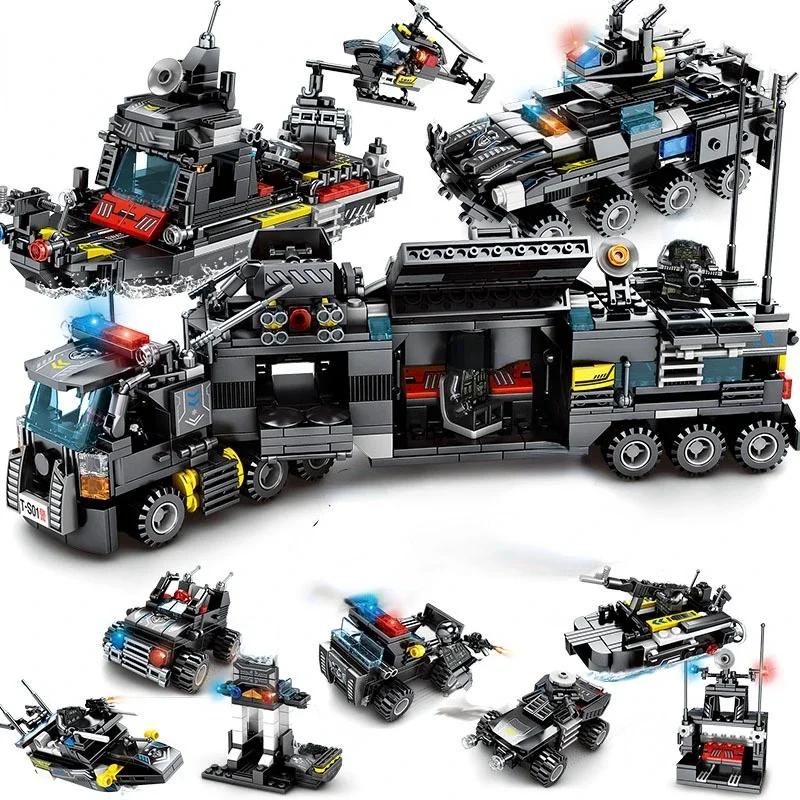 City Series Police Station Swat Building Blocks Fighting Robot Helicopter Bricks Kit Educational Toys For Children Gifts