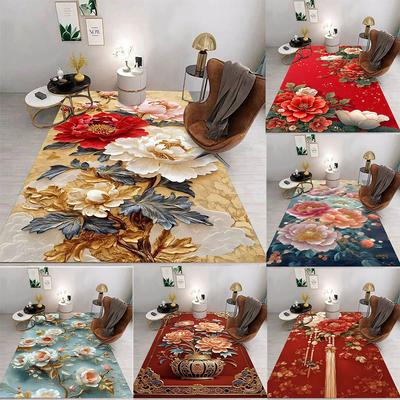 Floral Art Carpet Various Styles With Peony Rose Golden Leaf Tassel Designs Non Slip Rug For Living Room Decor