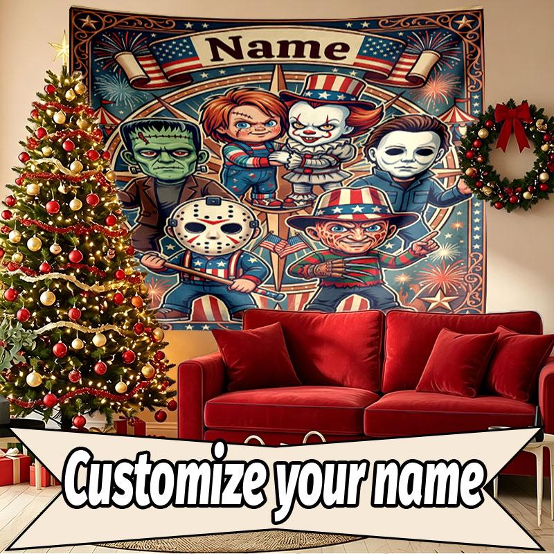 Arazzo Personalizzato con Nome Tema Horror Stampa Chucky, Decorazione Murale, Camera da Letto, Stanza Universitaria, Appartamento, Soggiorno, Sfondo per Feste, Regalo per Compleanno