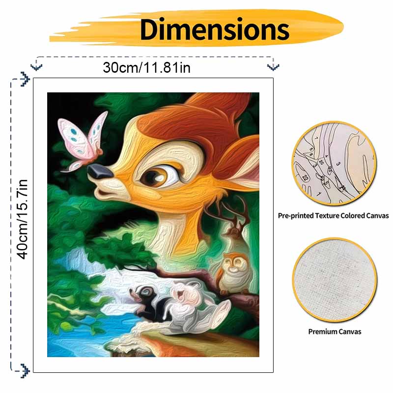 Disney Animation Digital Oil Painting Cute Bambi Deer Diy Handpainted Coloring Painting Home Decoration, Perfect Artistic Canvas Decor