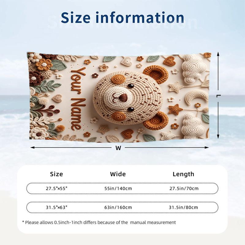 Teddy Bear Theme Beach Towel Personalized Custom Name & Text Soft Quick Dry Beach Towel for Swimming Travel