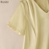 ZANZEA Blouse Décontractée à Col V Ample à Manches Courtes pour Femme
