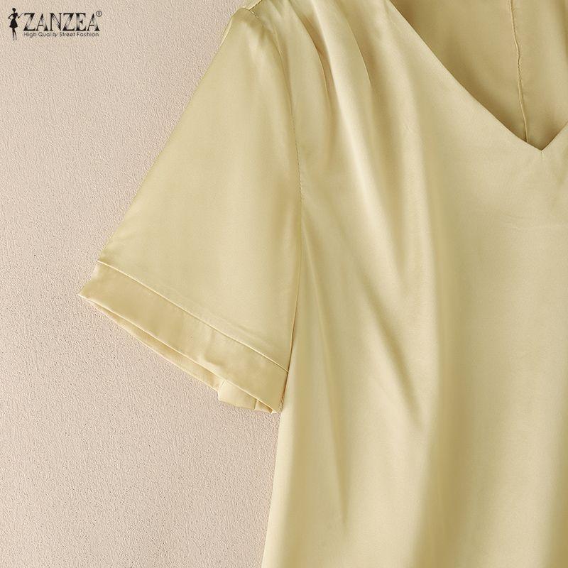ZANZEA Blouse Décontractée à Col V Ample à Manches Courtes pour Femme