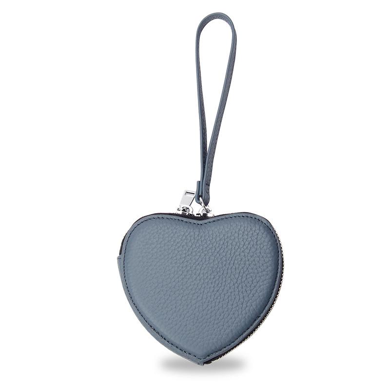 Genuine Leather Heart-Shaped Coin Purse for Women - Cute Korean Style Handheld Wallet for Coins, Lipstick, & Earphones.