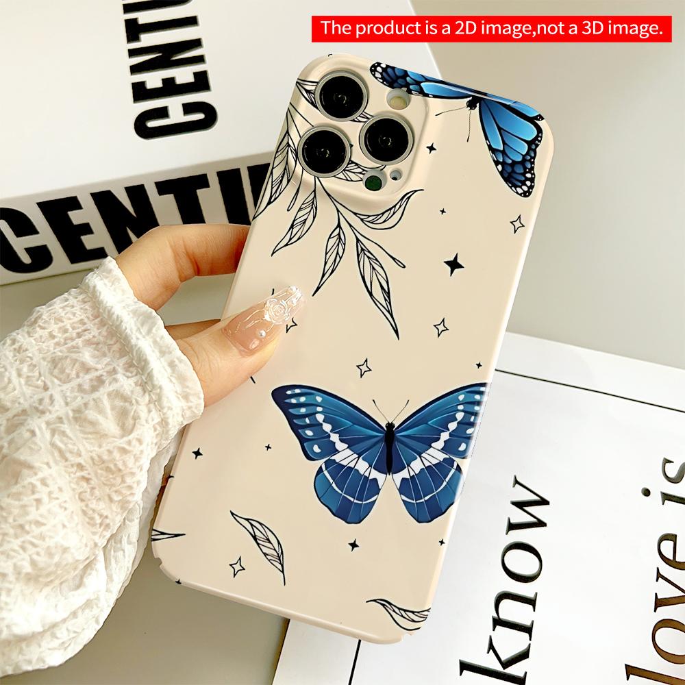 Blue Butterflies & Leaves Phone Case All Inclusive Film Hard Phone Case, Compatible with iPhone 18 Pro Max 17 16 15 14 13 12 11