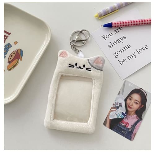 Fluffy Animal Trading Card Holder, Korean Trading Card Storage Case, Instax Case, Photo Case, Convenient Plush Toy, Fluffy Keychain, Portable, Card Ca