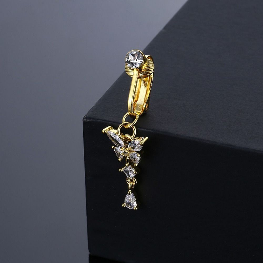 Copper Zircon Belly Button Cartilage Clip Body Jewelry Women Belly Ring Fake Belly Piercing Clip