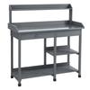 Garden Potting Table, Wooden Workstation Bench W/ Galvanized Metal Tabletop, Drawer, Storage Shelves and Hooks for Patios, Courtyards, Balcony
