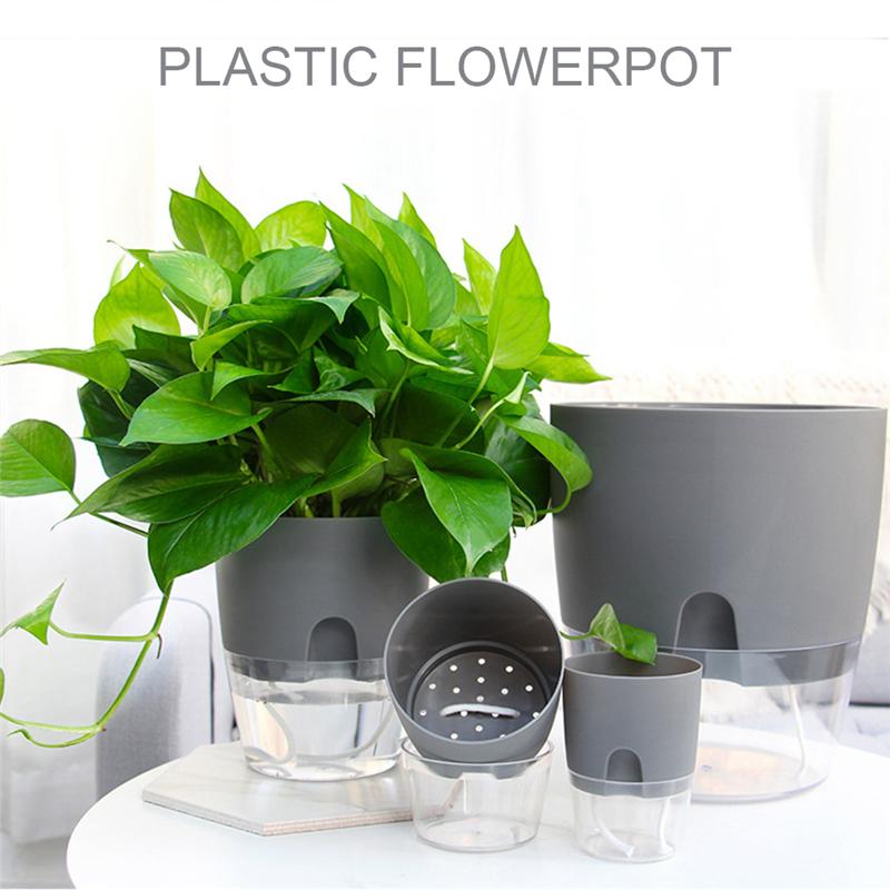 Gray Transparent Plastic Flower Pot Layer Watering Plant Plant Flower Pot With Water Container Round Flowerpot Home Garden Decor