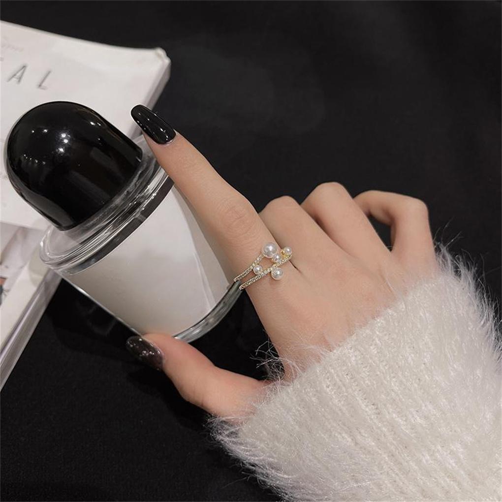 Women Double-deck Pearl Ring Adjustable Festival Wedding Engagement School Beach Shop Trendy Jewelry for Girls