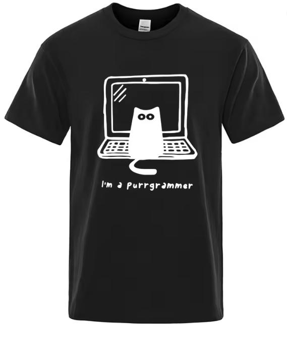 Unisexs TShirt High Quality Cotton Blend Funny Cat Programmer Printed Summer Casual Loose Cool Unisex T Shirt ONeck Male Tops Tees